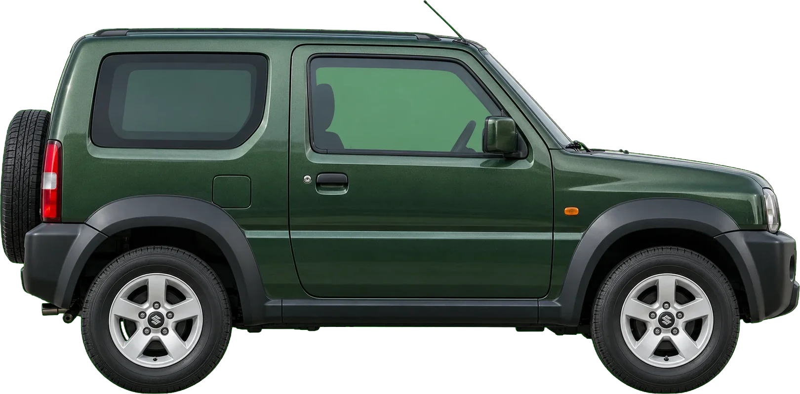 Suzuki Jimny 3 portes vert foncé, de profil